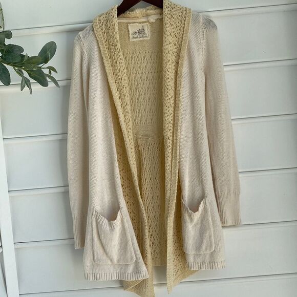 Anthro Angel of the North Evenie Chenille long open Cardigan Ivory Sweater S - Picture 2 of 12